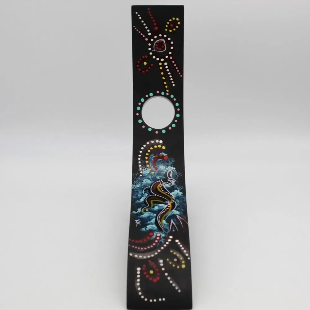 Wooden Wine Bottle Dot Art Kangaroo Stand Australian Aboriginal Art Style
